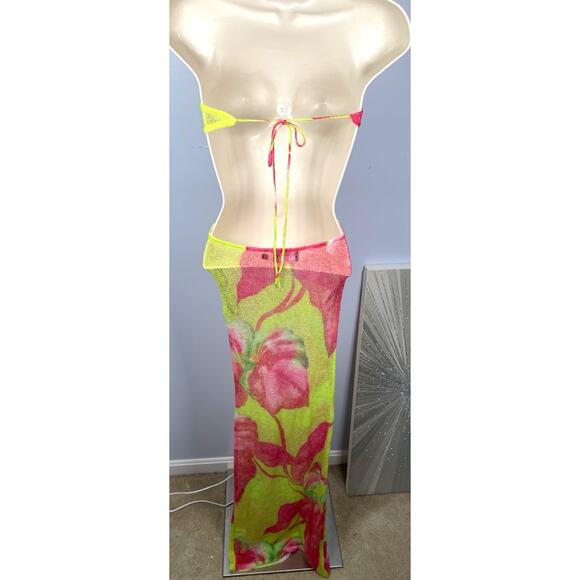 Retrofete Fontelina Mohair Knit Floral Cutout Lime Anthurium Maxi Dress Size XS - Picture 8 of 10